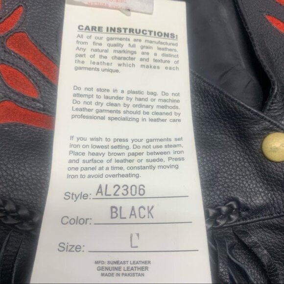 . NWT Leather Rose Motorcycle Jacket Fringe Black - Picture 12 of 14